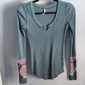 Free People Kombucha Cuff Teal Thermal-XS